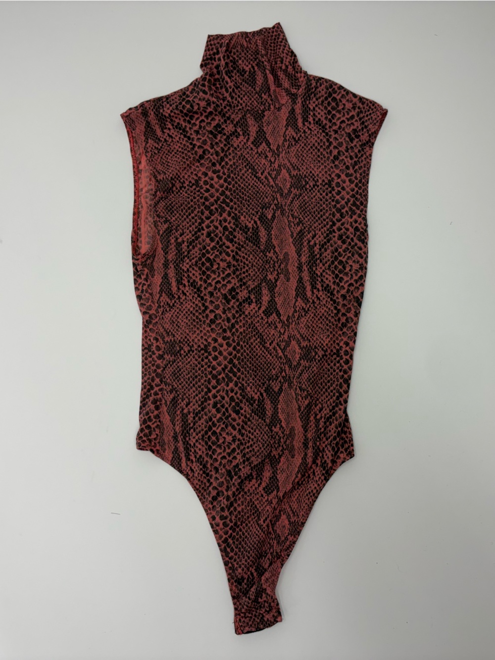 Turtle neck Snake Print Bodysuit - Rust/Black